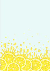 Fototapeta na wymiar Border rectangle with splash juicy slices of lemon