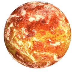 High detailed Fiction red surface planet with white atmosphere isolated. Burning Mars. Science...