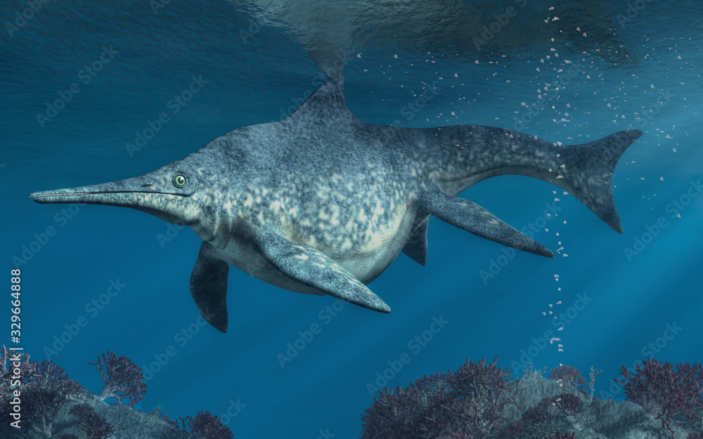 Aufkleber a massive creature prowls the depths of a triassic sea. this is shastasaurus, an ichthyosaur, and th