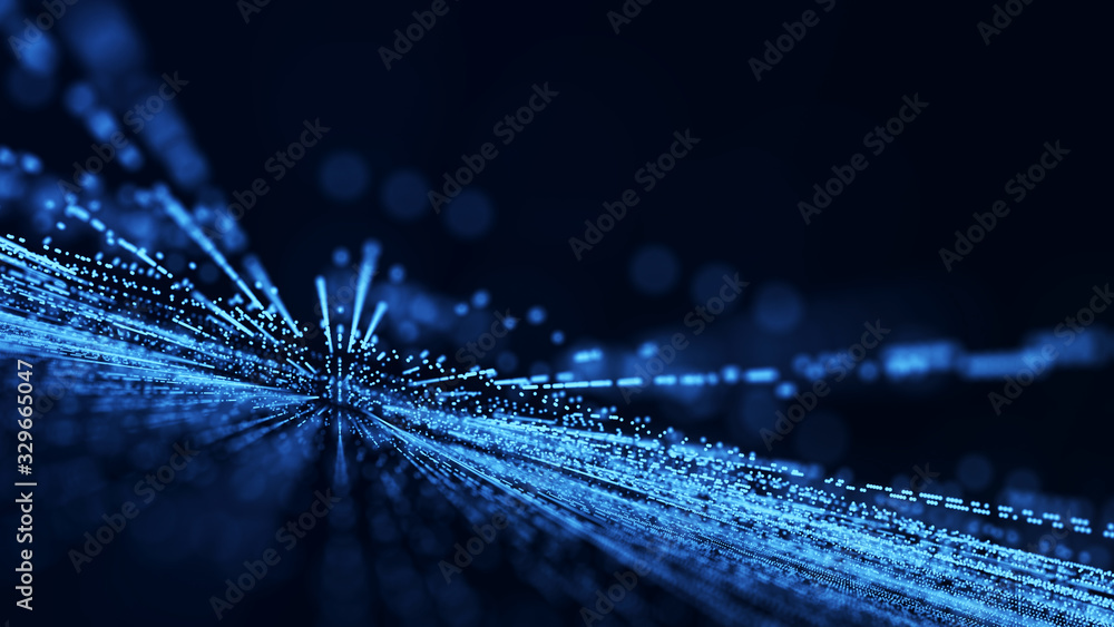 Poster Abstract technology background. Big data digital code. Futuristic dots background. 3d rendering.