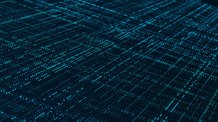 Abstract technology background. Big data digital code. Futuristic dots background. 3d rendering.