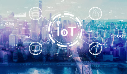 IoT theme with the New York City skyline near midtown