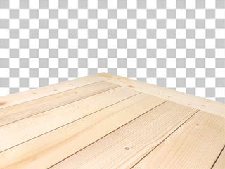 Perspective view of wood or wooden table corner on isolated background including clipping path