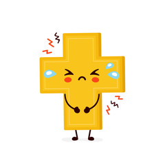 Cute sad cry christian cross. Vector