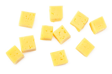 Cut of cheese isolated on a white background. top view