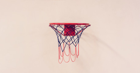 basketball hoop with net hanging on wall close-up