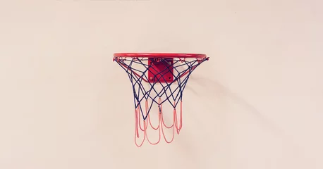 Fototapeten basketball hoop with net hanging on wall close-up © Bonsales