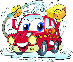 ilustración vectorial de coche lavándose