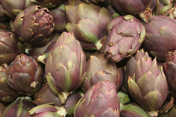 A pile of Italian purple artichokes