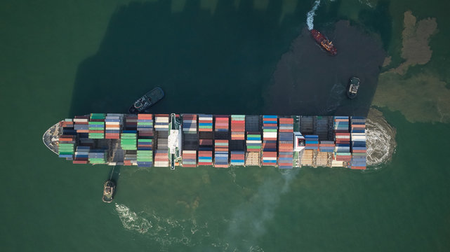 Container ship aerial view