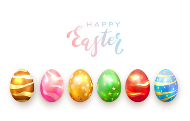 Lettering Happy Easter and Colored Eggs