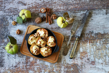 Baked quince with cheese. Healthy food. Vegetarian diet.