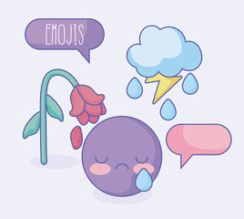 sad emojis and cute emojis around over pink background