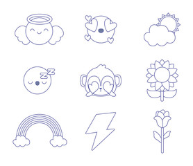 cute emojis icon set over white background