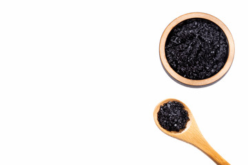 Natural black salt of Hawaii on white background