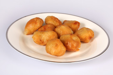 Chinese Cuisine, chicken balls against a white background