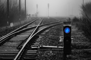 Railway signal with blue light