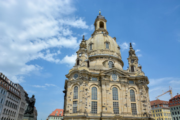 Fototapeta na wymiar The church Frauenkirche in Dresden on a sunny day