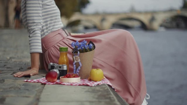 Picnic of a young girl outdoors