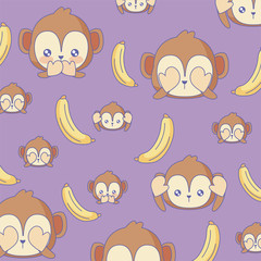 cute monkeys emojis and bananas background, colorful design