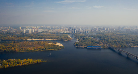 Naklejka premium Flight over the Bridge in Kiev. Aerial photography