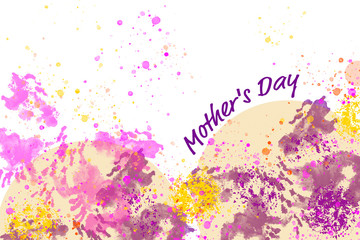 Mother's Day illustration with colorful  tones in pink, yellow purple and orange on a white background.