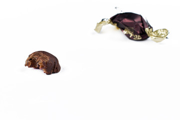Chocolate candy isolated on white background.Copy space