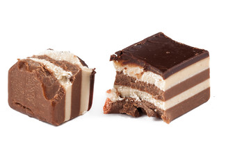 Chocolate candy isolated on white background.Copy space