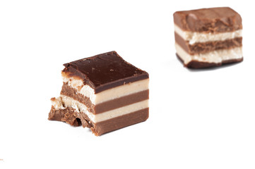 Chocolate candy isolated on white background.Copy space