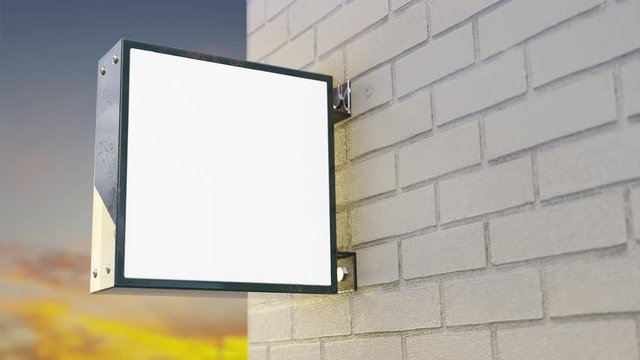 Light box signboard black color. Light box Mockup made of metal were installed next to the brick wall for logo template. 3D Render.
