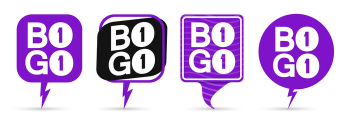 Set BOGO tags, sale banners design template, discount badge collection, vector illustration