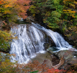 Waterfall in Japan in autumn