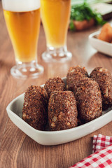 Brazilian appetiser kibbeh (Middle Eastern minced meat and bulghur fried snack)