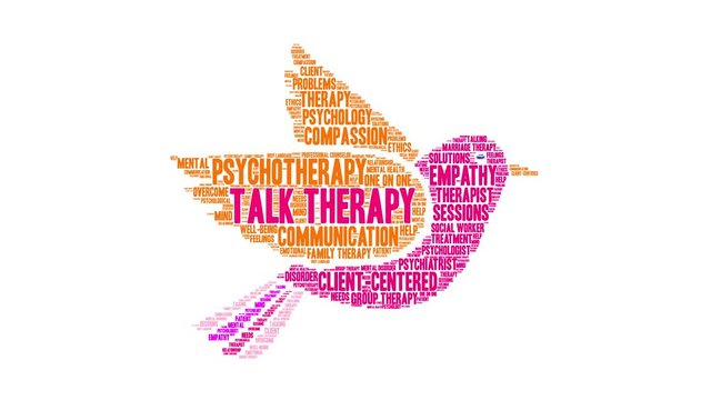 Talk Therapy animated word coud on a white background. 