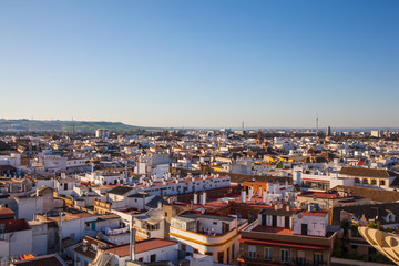 Metropol Parasol. (Setas de Sevilla) best view of the city of Seville, Andalusia, Spain. Picture taken 23 march 2020.