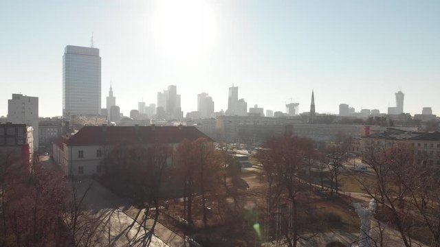 aerial view of Warsaw city from park near plac Bankowy