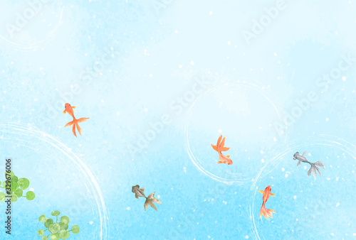 夏の水彩背景 金魚 Wall Mural Wallpaper Murals Miko