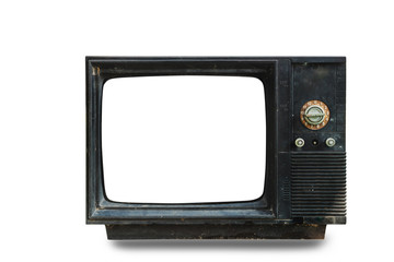 Retro black old tv with clipping path isolated on white background.