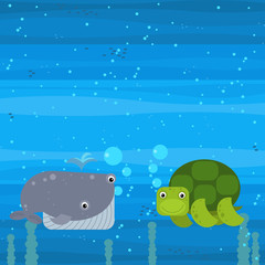 cheerful cartoon underwater scene with swimming coral reef fishes illustration