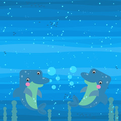 cheerful cartoon underwater scene with swimming coral reef fishes illustration