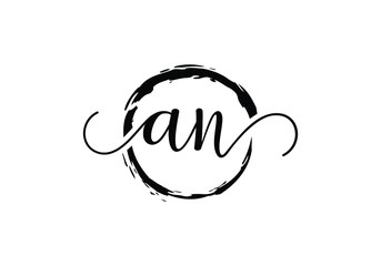 A and N Initial handwriting logo design with brush circle. handwritten logo for fashion, team, wedding, luxury logo.