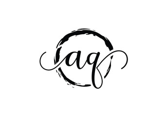 A and Q Initial handwriting logo design with brush circle. handwritten logo for fashion, team, wedding, luxury logo.