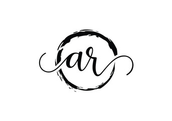 A and R Initial handwriting logo design with brush circle. handwritten logo for fashion, team, wedding, luxury logo.
