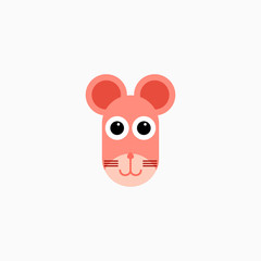 Vector Flat mouse's face isolated. Cartoon style illustration. Animal's head logo. Object for web, poster, banner, print design. Advertisement decoration element