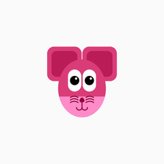 Vector Flat mouse's face isolated. Cartoon style illustration. Animal's head logo. Object for web, poster, banner, print design. Advertisement decoration element