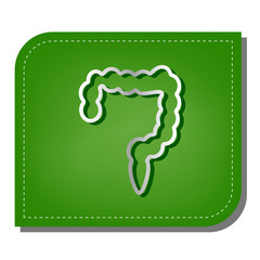 Intestines sign. Silver gradient line icon with dark green shadow at ecological patched green leaf. Illustration.