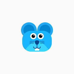 Vector Flat Rat's face isolated. Cartoon style illustration. Mouse, Animal's head logo. Object for web, poster, banner, print design. Advertisement decoration element