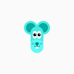 Vector Flat Rat's face isolated. Cartoon style illustration. Mouse, Animal's head logo. Object for web, poster, banner, print design. Advertisement decoration element