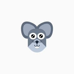 Vector Flat Rat's face isolated. Cartoon style illustration. Mouse, Animal's head logo. Object for web, poster, banner, print design. Advertisement decoration element