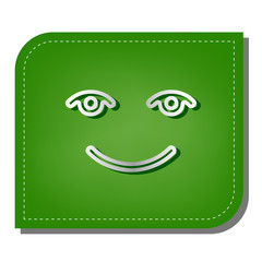 Smile icon. Silver gradient line icon with dark green shadow at ecological patched green leaf. Illustration.